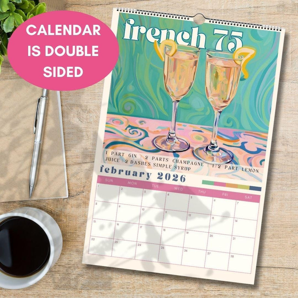 2026 Cocktail Calendar - Monthly Cocktail Recipe Calendar - Cocktail Gift Idea