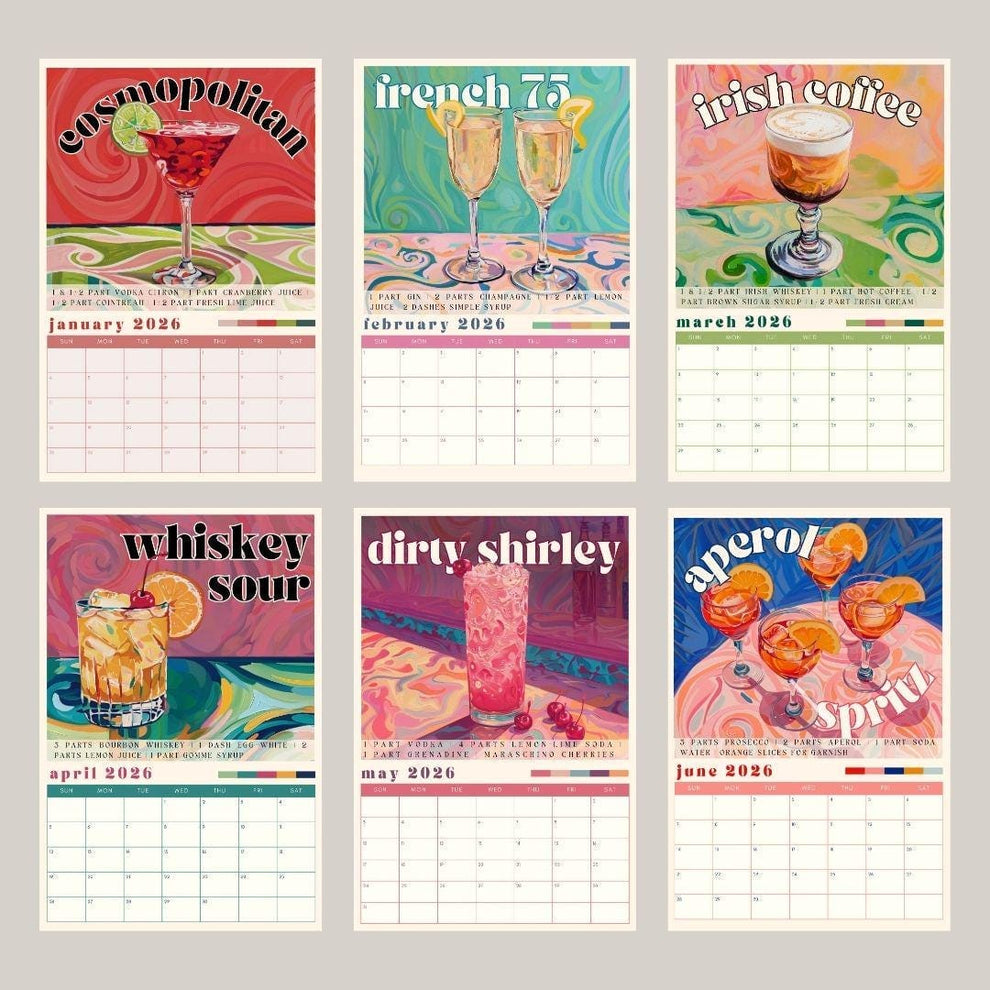 2026 Cocktail Calendar - Monthly Cocktail Recipe Calendar - Cocktail Gift Idea