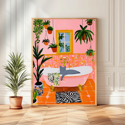 Gray Cat In A Bathtub Wall Art