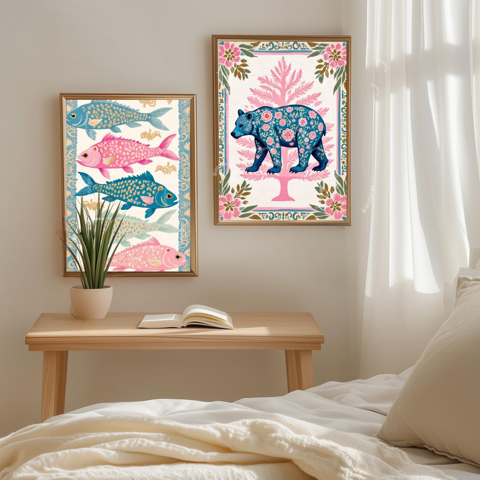 Blue and Pink Fish Wall Art