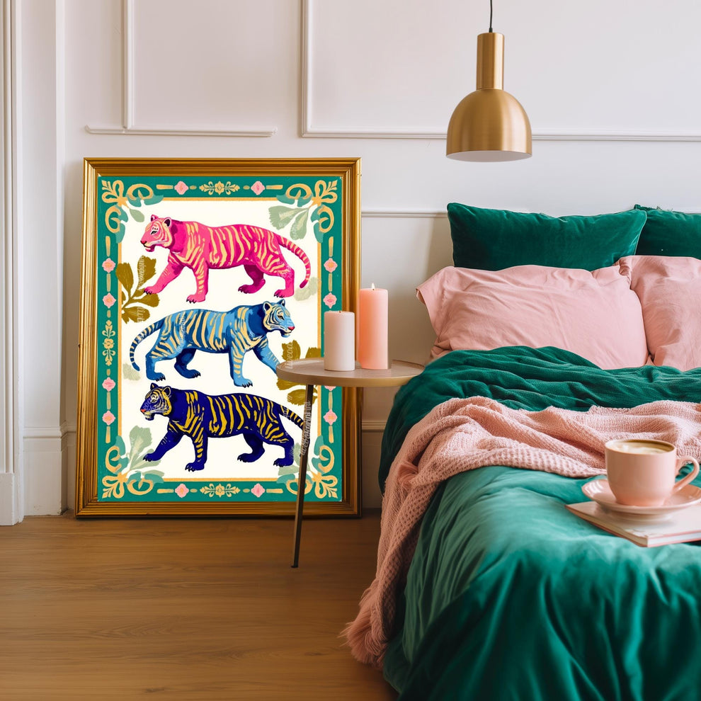 Pink and Green Tiger Wall Decor