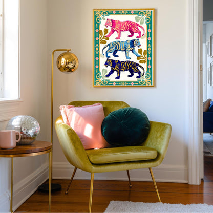 Pink and Green Tiger Wall Decor