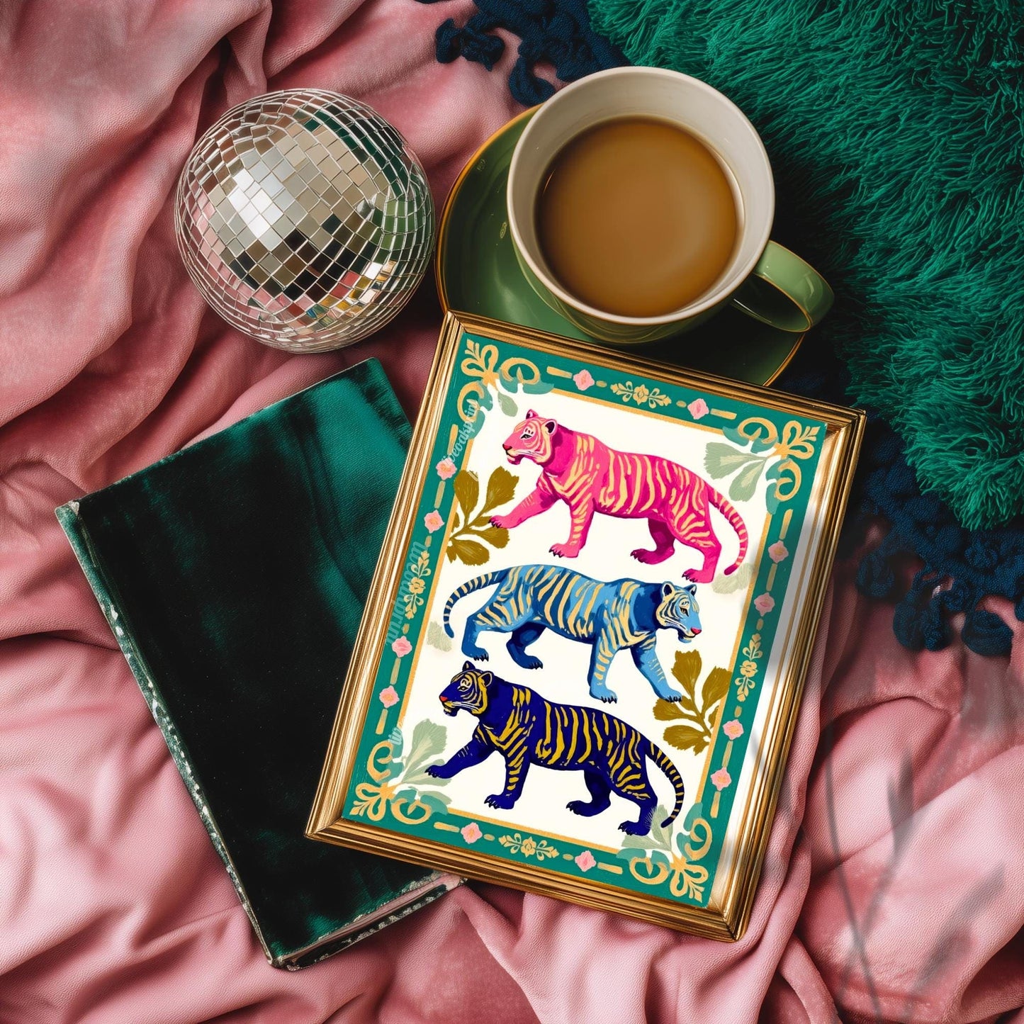 Pink and Green Tiger Wall Decor