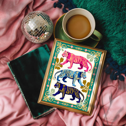 Pink and Green Tiger Wall Decor