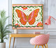 Butterfly Wall Art – Pink and Orange Folk Art Print – Whimsical Botanical Home Decor Horizontal Wall Art