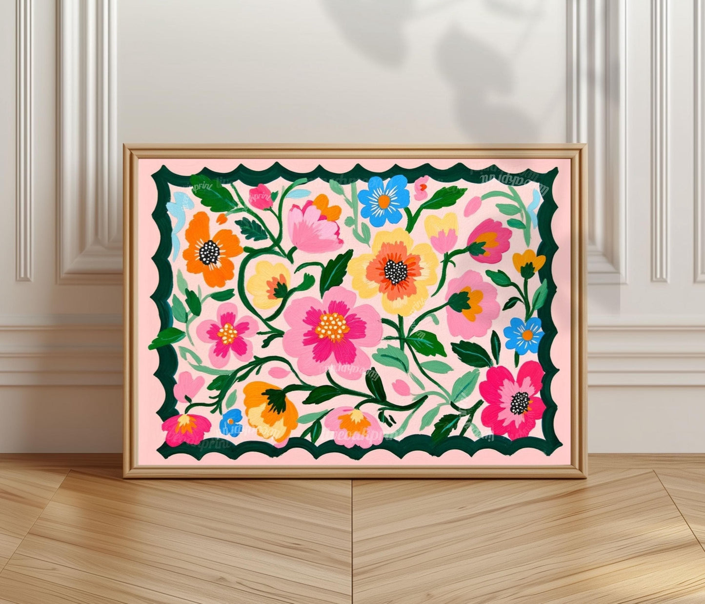Floral Wall Art – Pastel Wall Art Folk Art Flower Print – Colorful Botanical Home Decor