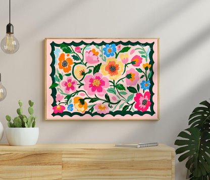 Floral Wall Art – Pastel Wall Art Folk Art Flower Print – Colorful Botanical Home Decor