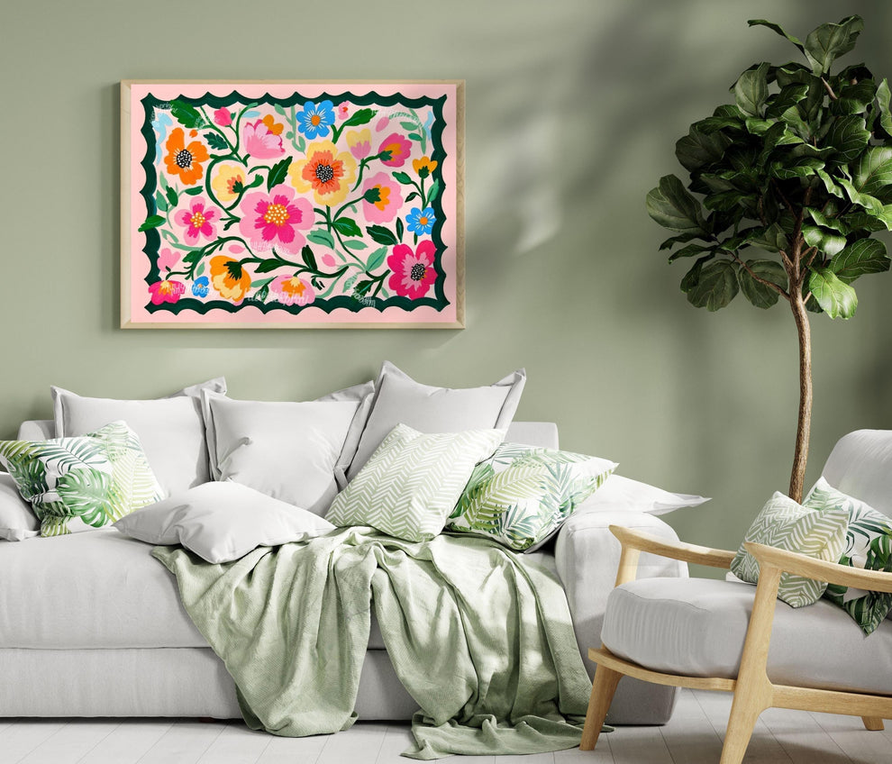Floral Wall Art – Pastel Wall Art Folk Art Flower Print – Colorful Botanical Home Decor