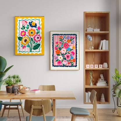 Yellow Floral Wall Art - Retro Floral Art Print - Midcentury Modern Home Decor Wall Art for Living Room