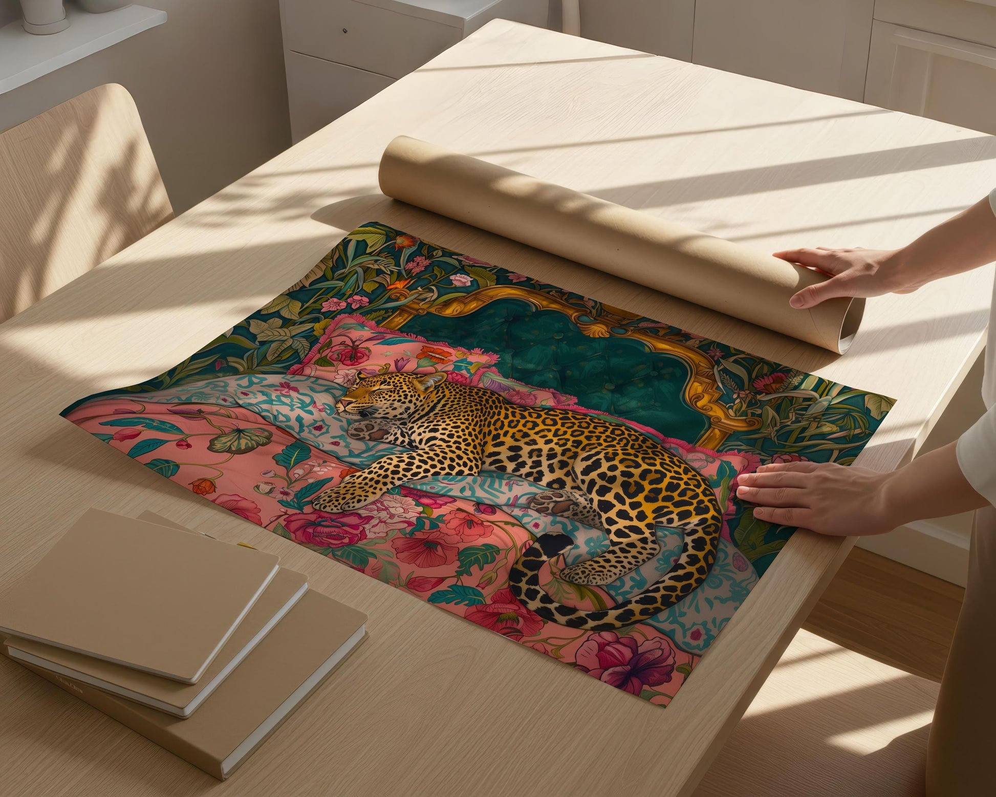 Sleepy Leopard in a Vintage Bed Print