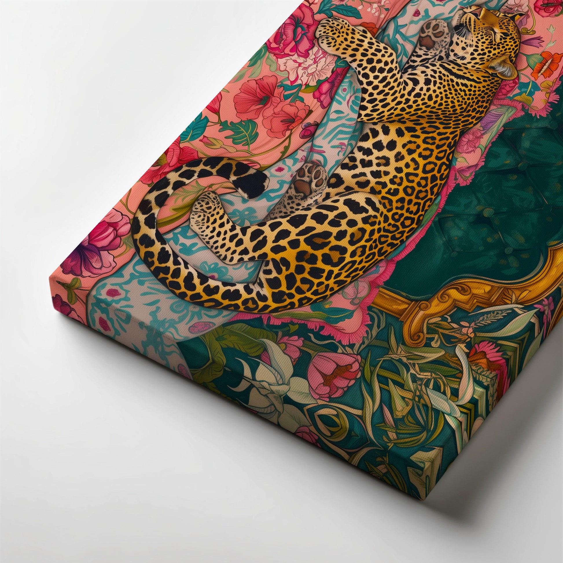 Sleepy Leopard in a Vintage Bed Print