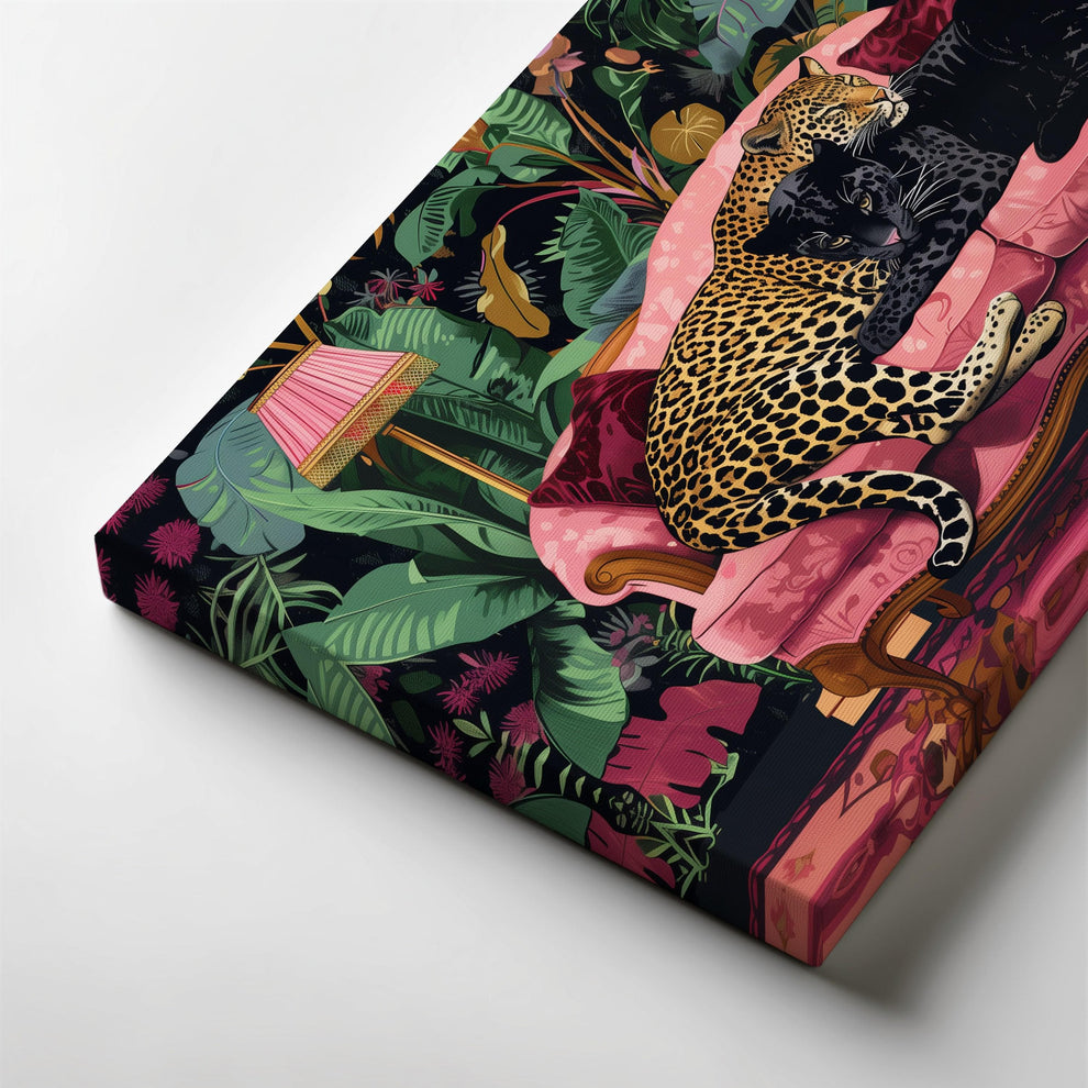 Snuggly Leopard and Black Panther In a Vintage Couch