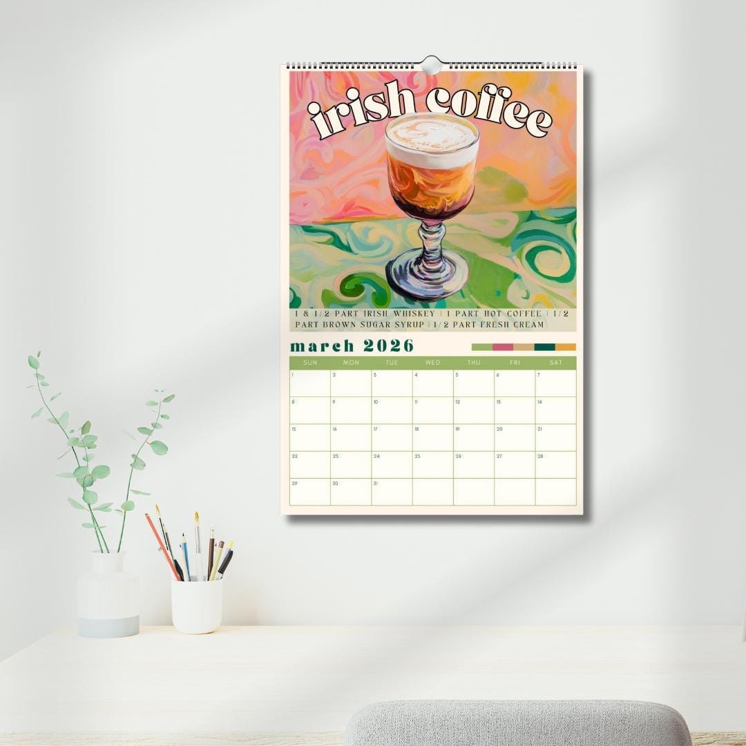 2026 Cocktail Calendar - Monthly Cocktail Recipe Calendar - Cocktail Gift Idea