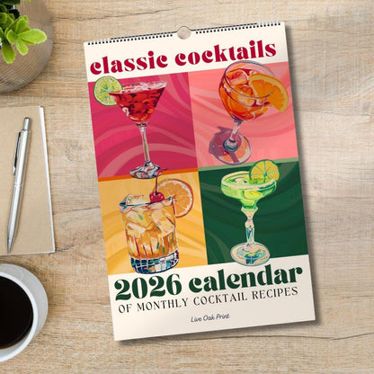 2026 Cocktail Calendar - Monthly Cocktail Recipe Calendar - Cocktail Gift Idea