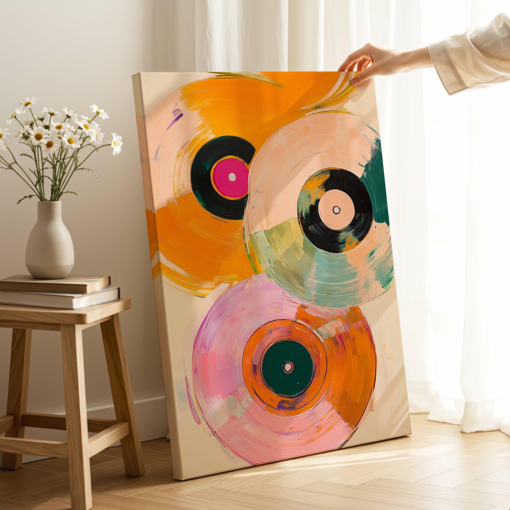 Retro Vinyl Painting - Sage, Pink and Orange Music Print