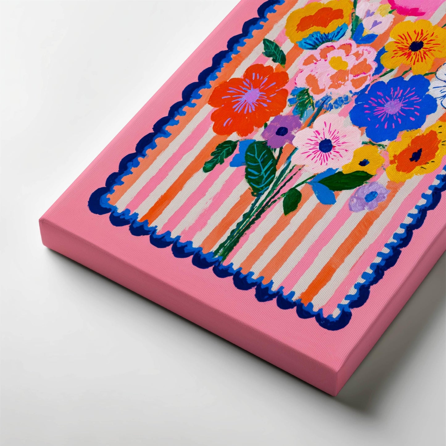 Cheerful Pink Floral Wall Art – Bright Bold Bouquet with Stripes, Colorful Maximalist Flower Print for Bedroom, Gallery Wall Modern Retro