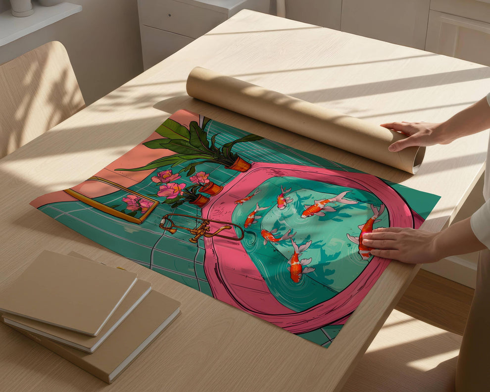 Koi Fish Swimming in a Retro Bathtub Print