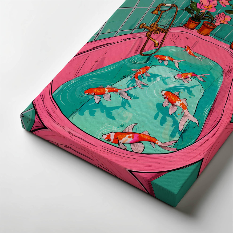 Koi Fish Swimming in a Retro Bathtub Print