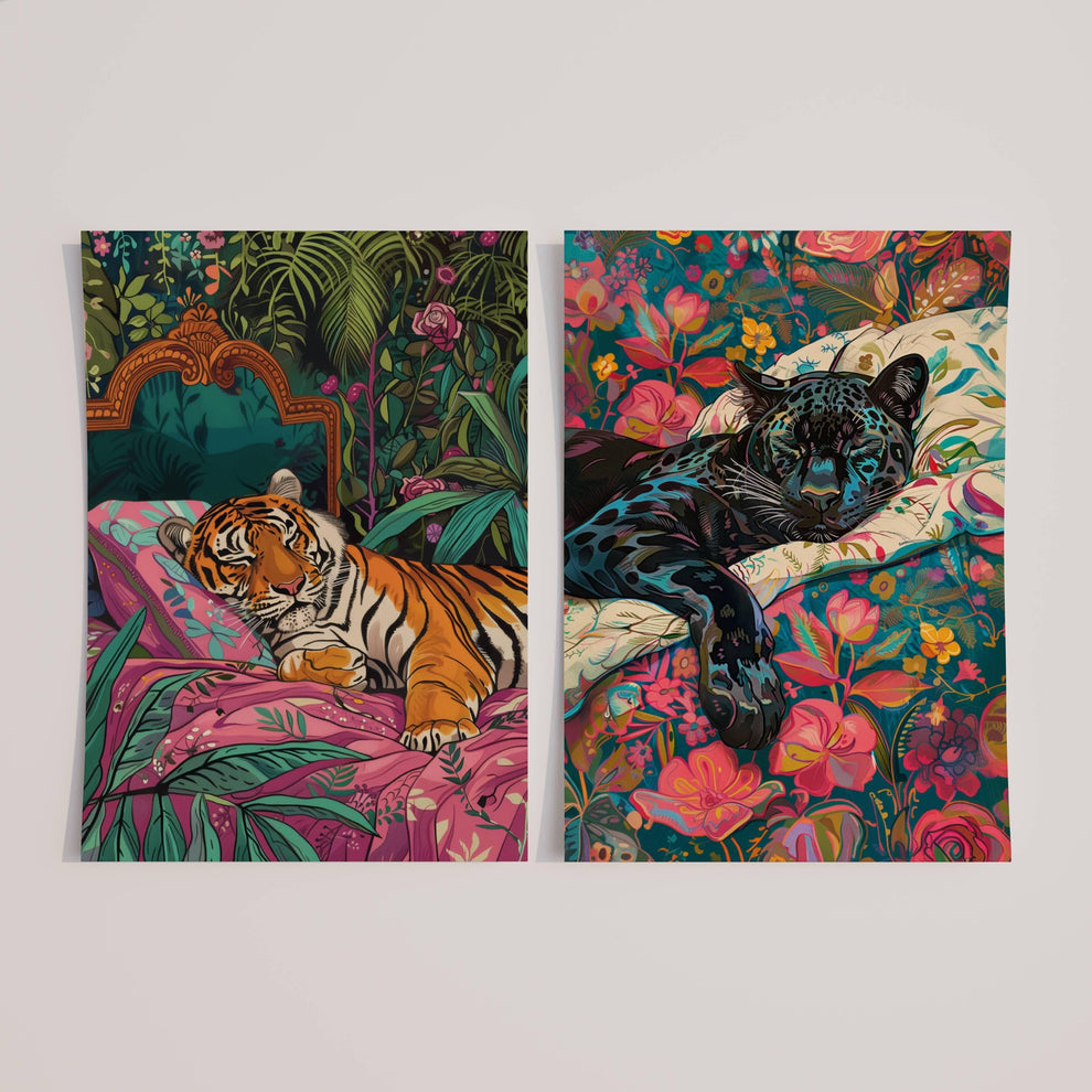 Sleeping Tiger and Puma Wall Art Set