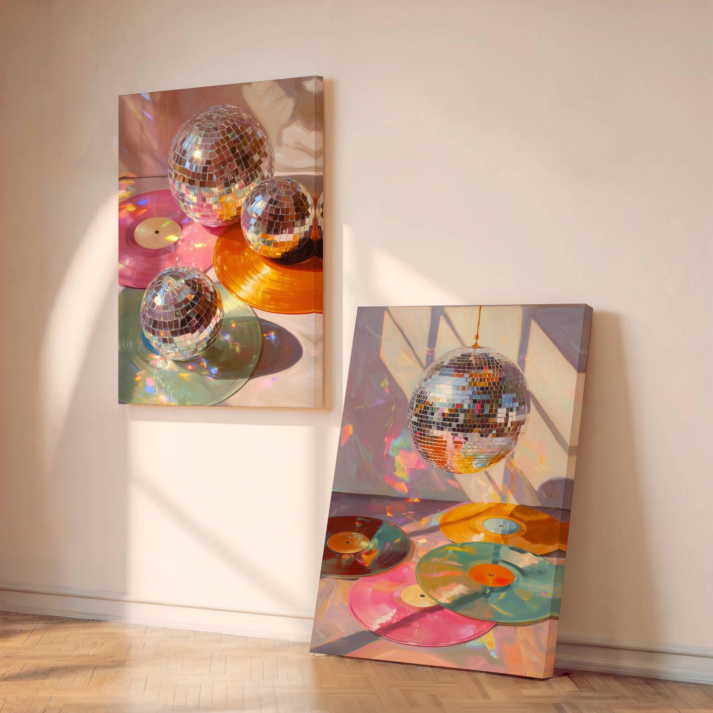 Disco Ball and Records Wall Art Set of 2 Prints – Funky Maximalist Wall Art Retro Wall Decor Gift For Record Lover Disco Ball Music Art