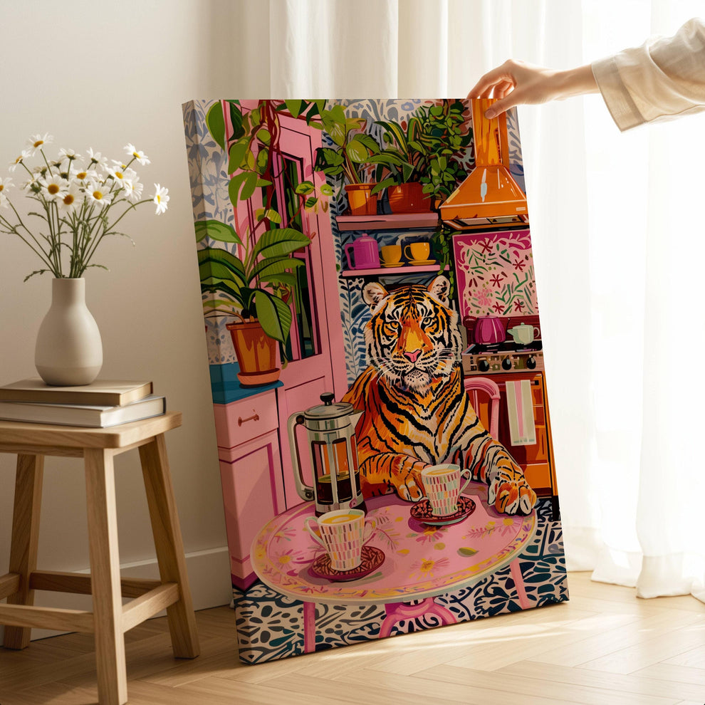 Tiger With Coffee and a French Press Print