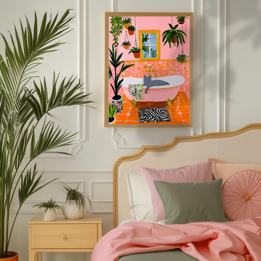 Gray Cat In A Bathtub Wall Art