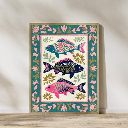 Set of 2 Coastal Wall Art Prints – Sea Turtle & Fish Art – Ocean Bathroom Wall Decor – Coastal Luxury Beach House Prints