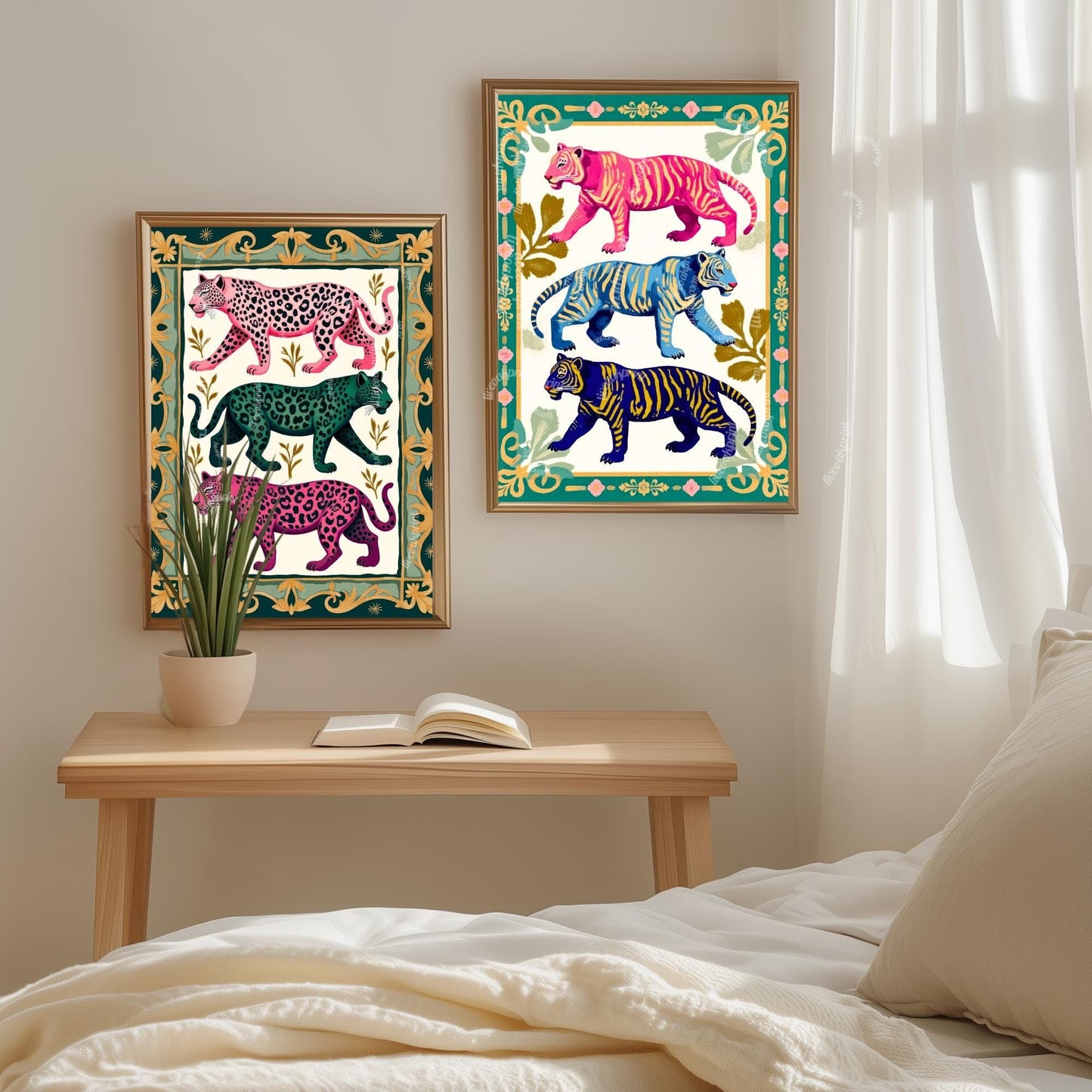 Pink and Green Tiger Wall Decor