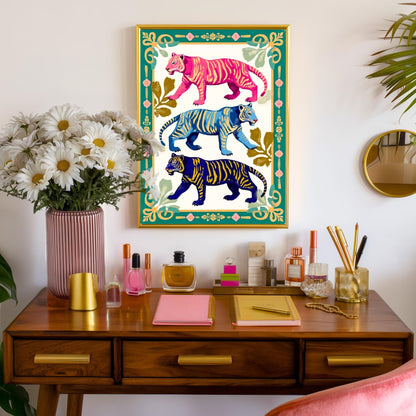 Pink and Green Tiger Wall Decor