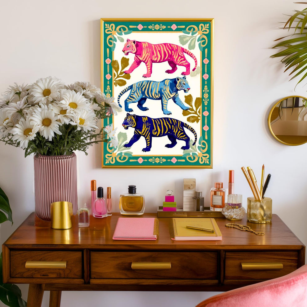 Pink and Green Tiger Wall Decor