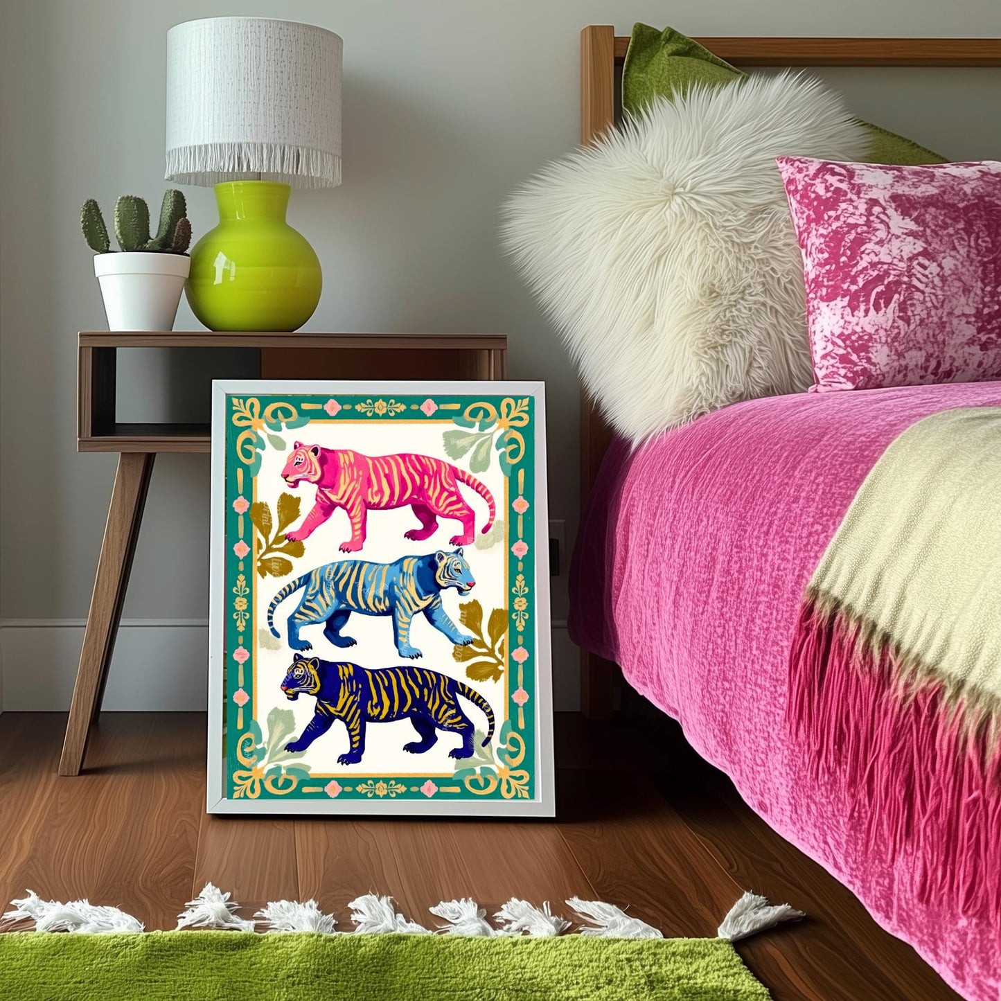Pink and Green Tiger Wall Decor