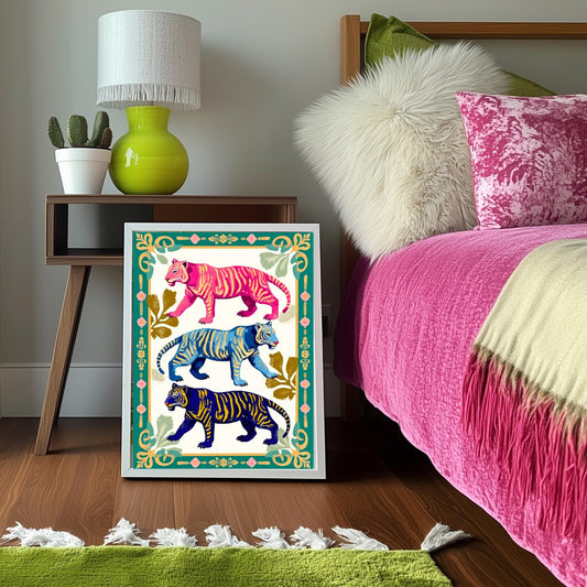 Pink and Green Tiger Wall Decor