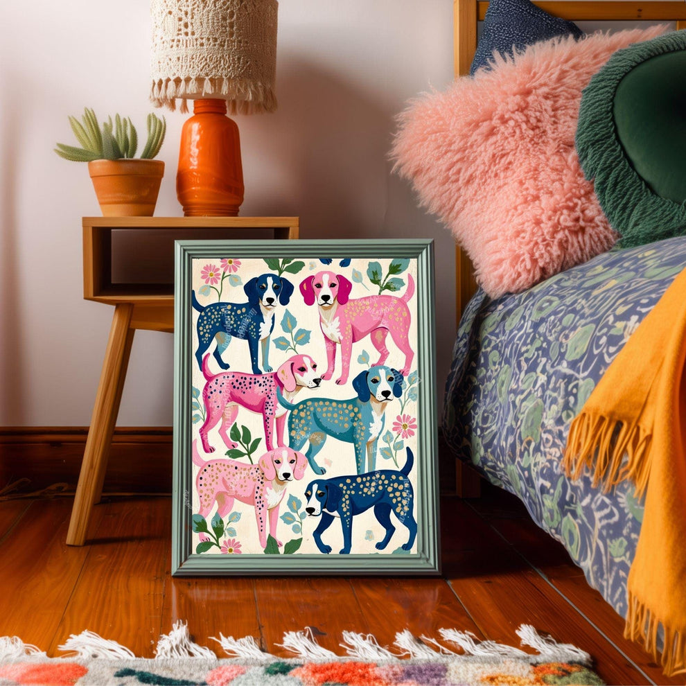 Colorful Beagle Art Print | Beagle Gift Idea Whimsical Dog Wall Art Gift for Dog Lovers | Modern Maximalist Pet Decor | Framed or Unframed