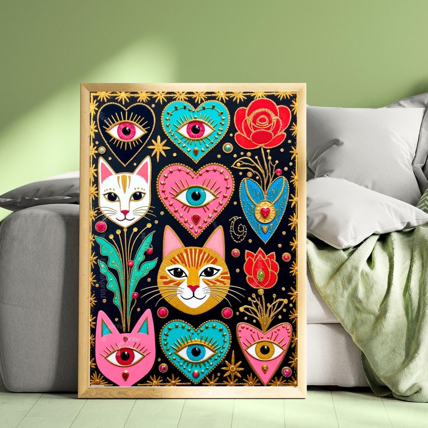 Witchy Cats and Sacred Hearts Art Print