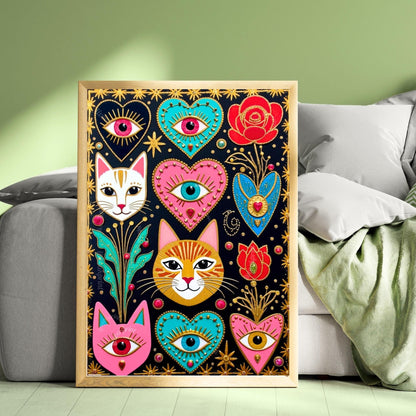 Witchy Cats and Sacred Hearts Art Print