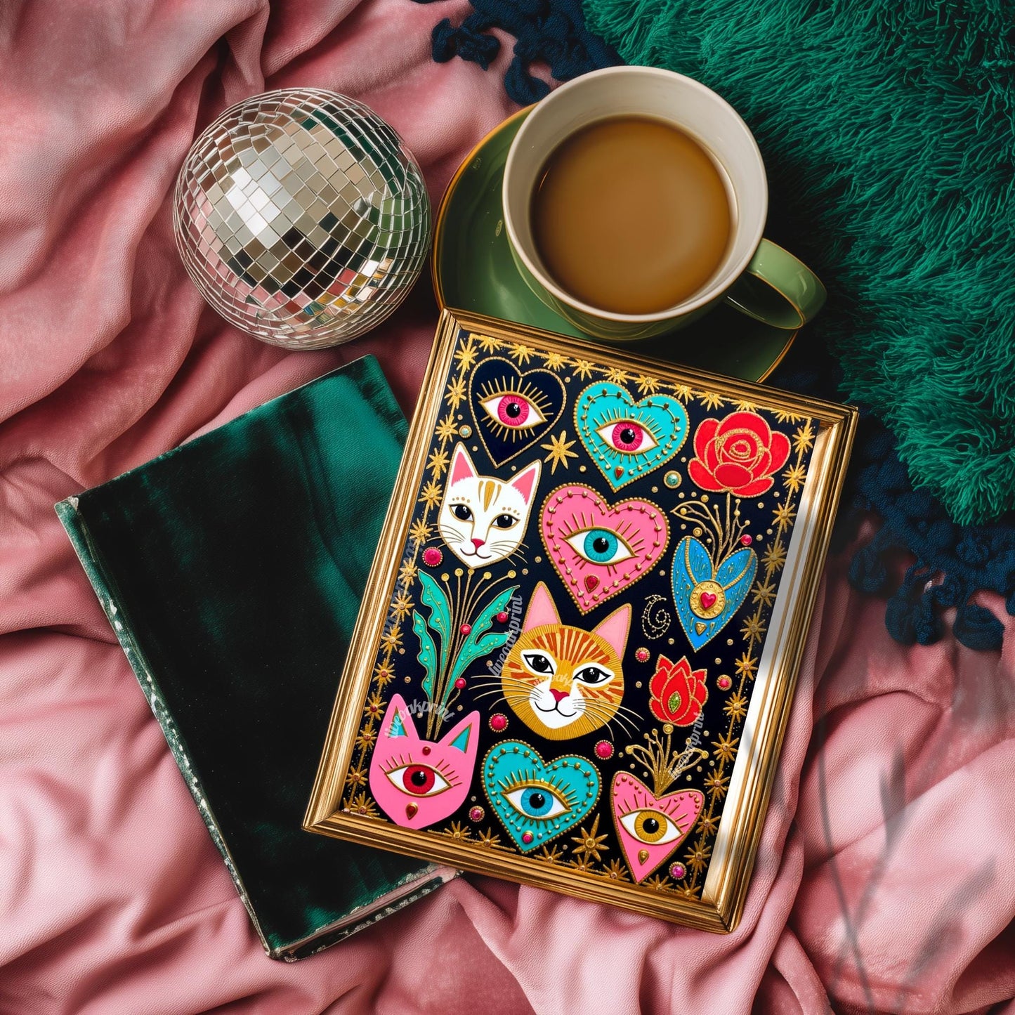Witchy Cats and Sacred Hearts Art Print