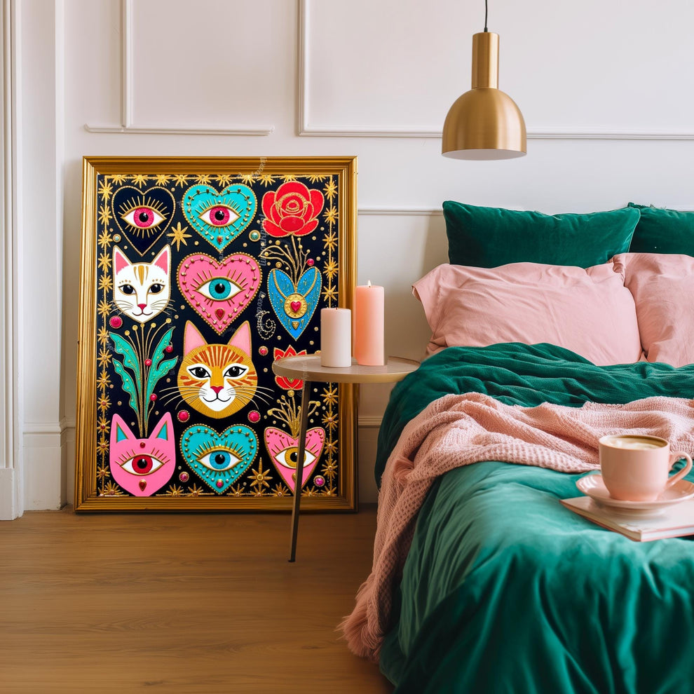 Witchy Cats and Sacred Hearts Art Print