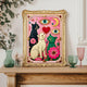 Pink Celestial Cat Wall Art – Witchy Cat Wall Art Folk Wall Art Funky Cat Print Witchy Cat Gift Psychedelic Wall Decor Gold Wall Art