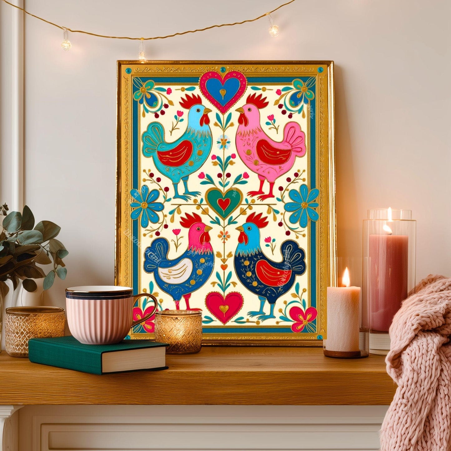 Scandi Boho Rooster Art Print
