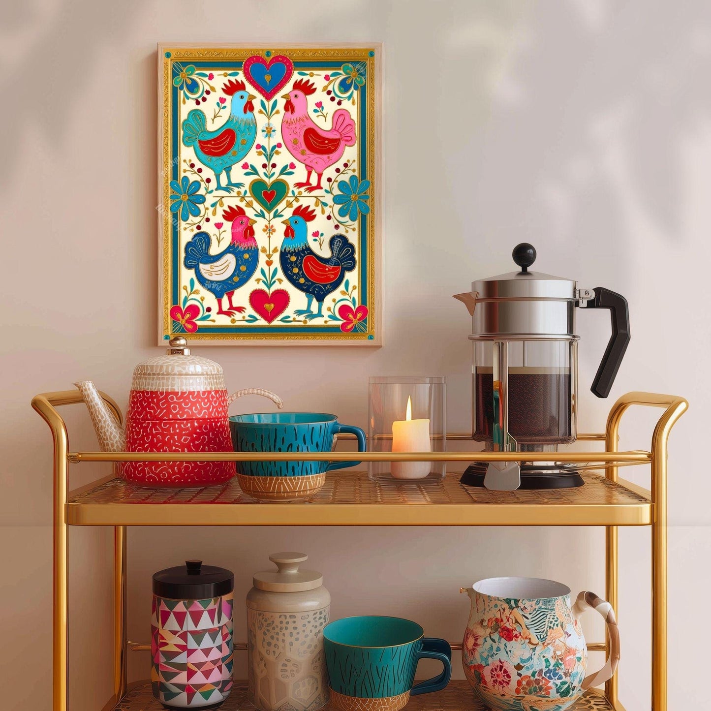 Scandi Boho Rooster Art Print