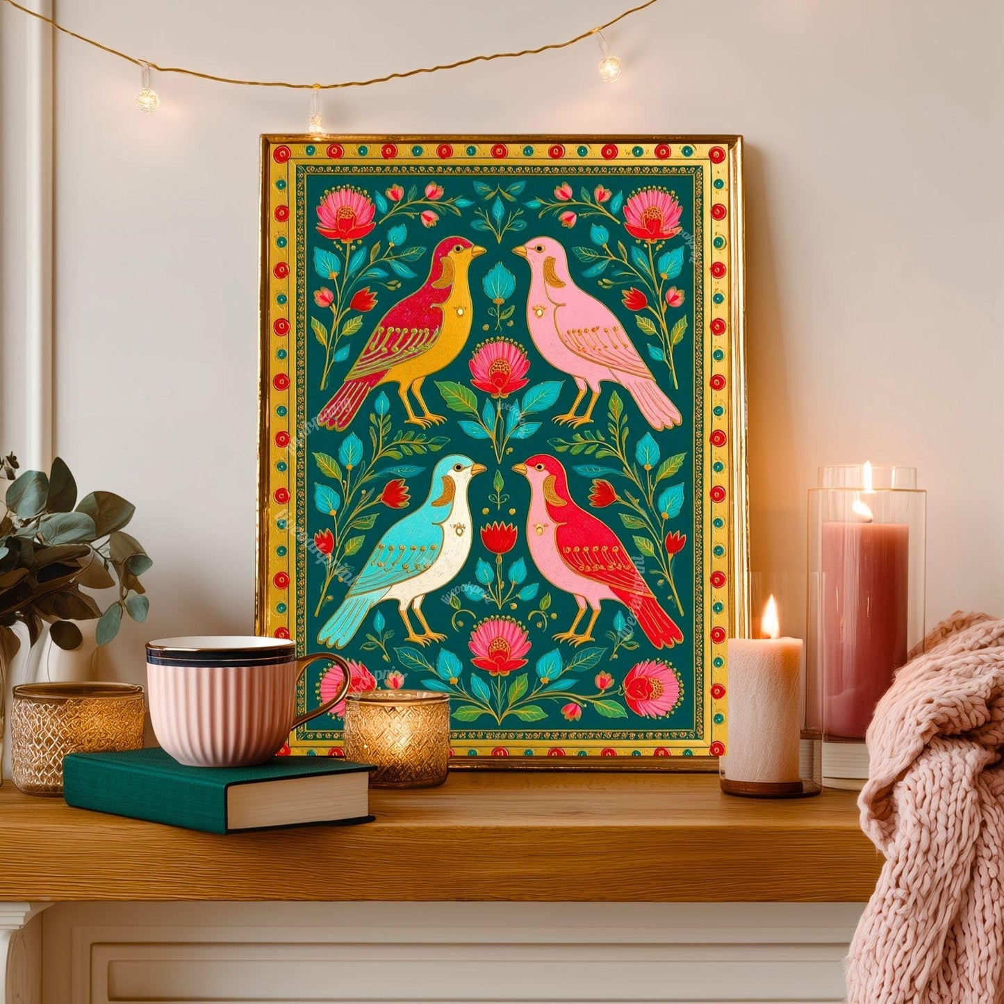 Scandi Boho Bird Print – Modern Folk Art for Cozy Homes Bird Folk Print For Kitchen Nordic Wall Decor