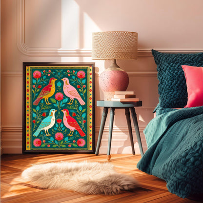 Scandi Boho Bird Print – Modern Folk Art for Cozy Homes Bird Folk Print For Kitchen Nordic Wall Decor