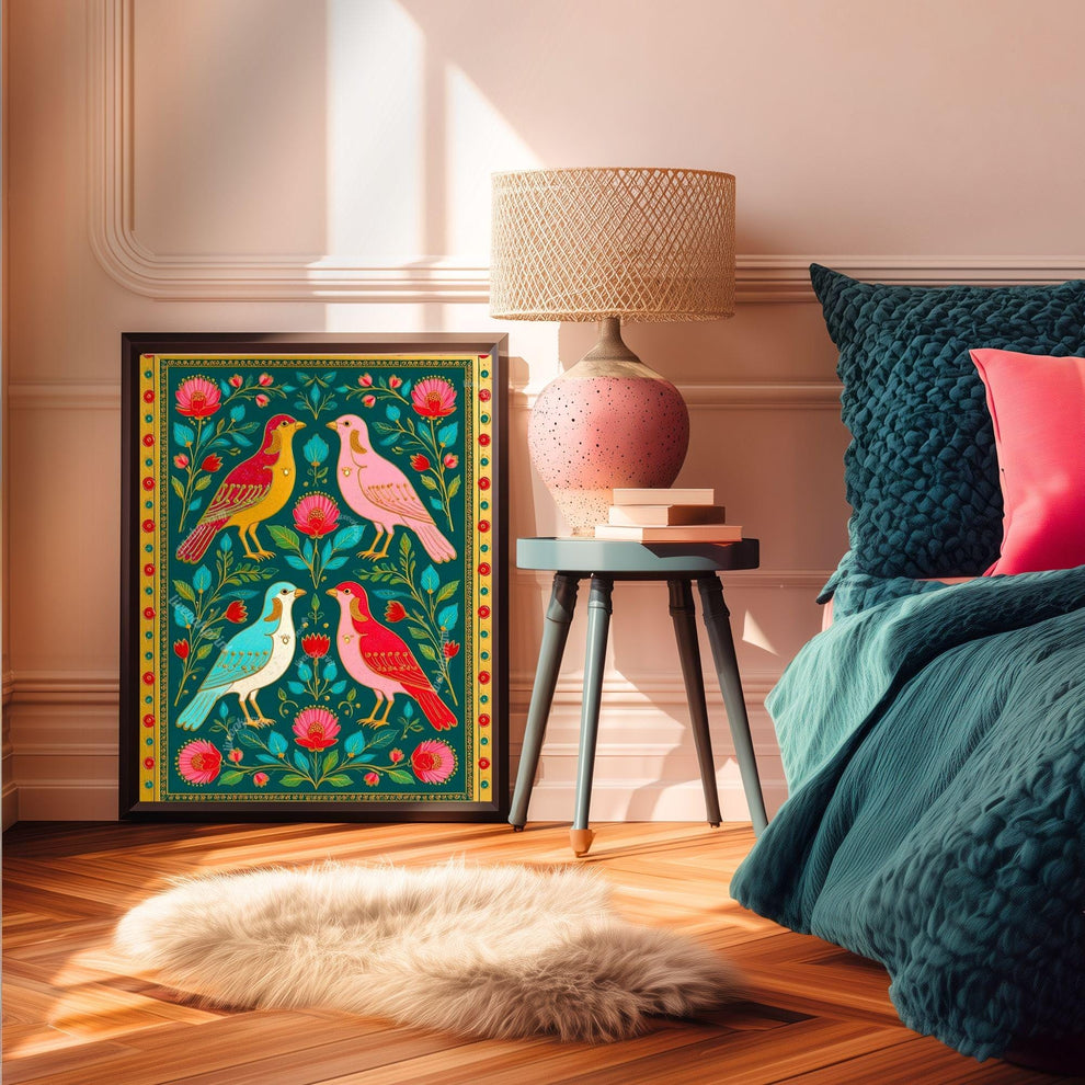 Scandi Boho Bird Print – Modern Folk Art for Cozy Homes Bird Folk Print For Kitchen Nordic Wall Decor