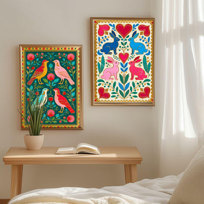 Scandi Boho Bird Print – Modern Folk Art for Cozy Homes Bird Folk Print For Kitchen Nordic Wall Decor