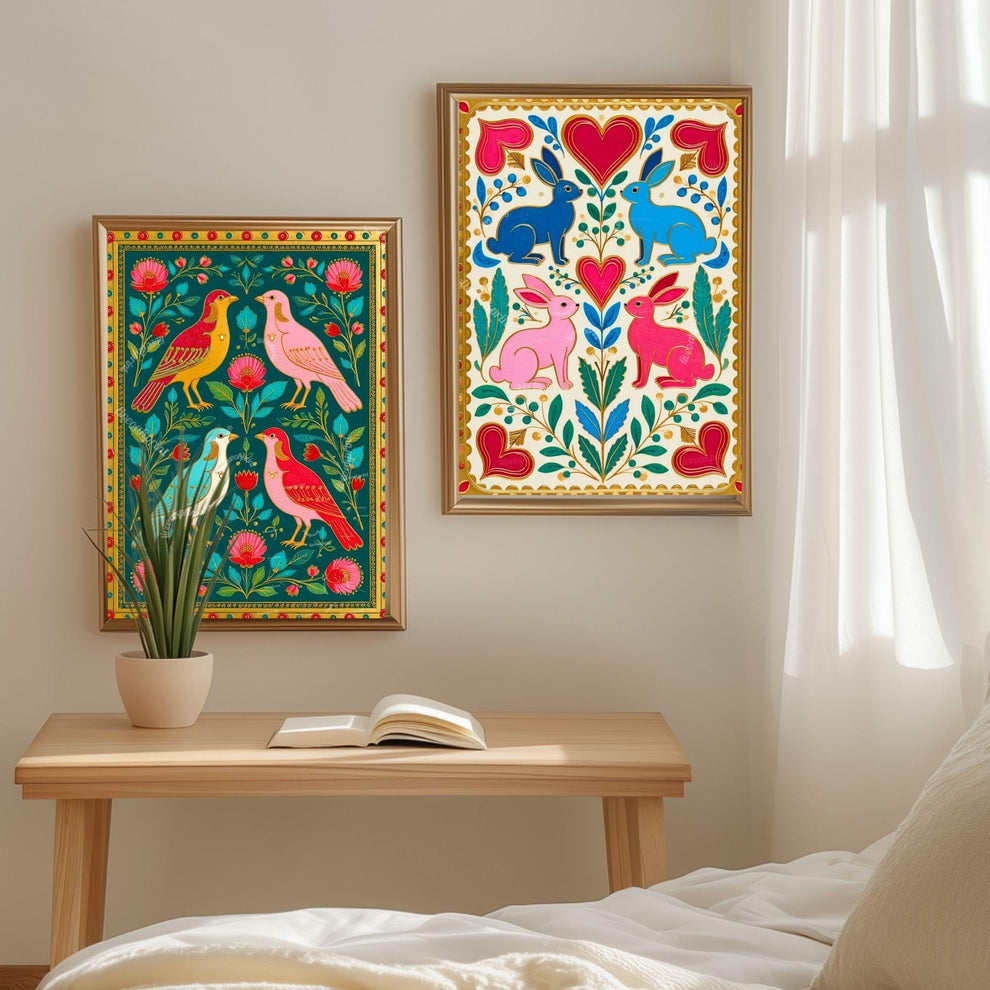 Scandi Boho Bird Print – Modern Folk Art for Cozy Homes Bird Folk Print For Kitchen Nordic Wall Decor