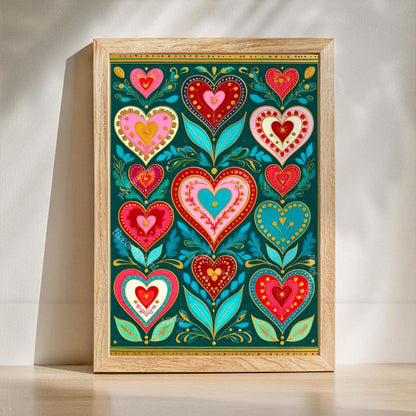 Scandi Boho Wall Art Set – Green Scandinavian Boho Bird Prints Wall Art Birds and Heart Tulip Prints Boho Scandi Prints Set of Two