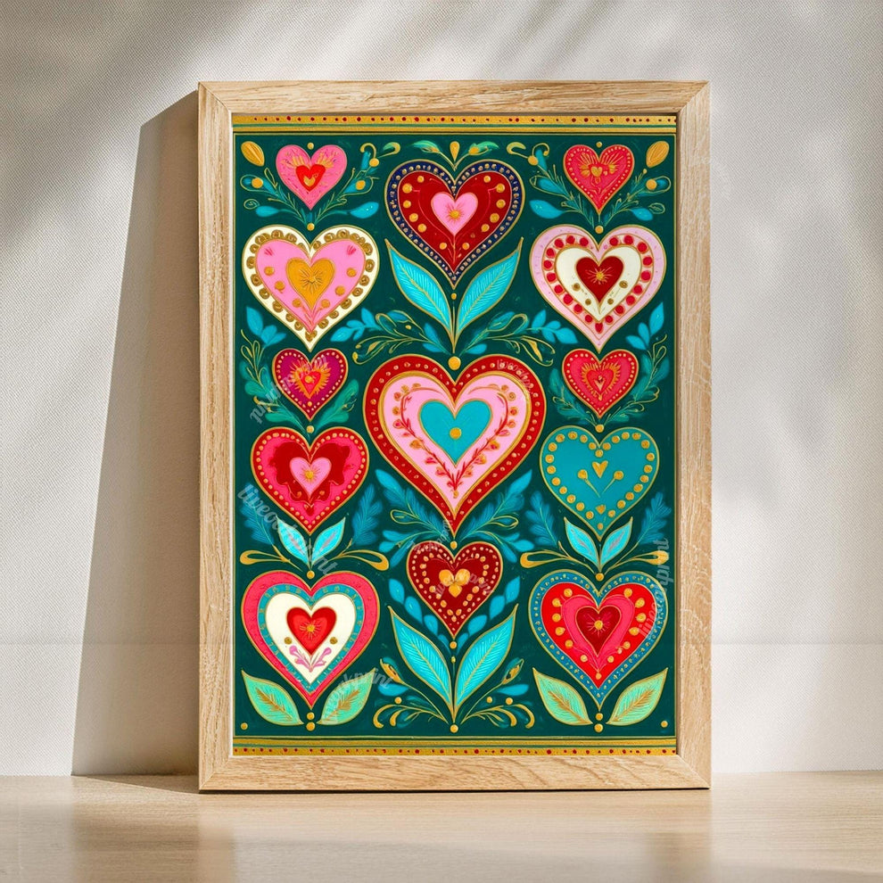 Scandi Boho Wall Art Set – Green Scandinavian Boho Bird Prints Wall Art Birds and Heart Tulip Prints Boho Scandi Prints Set of Two