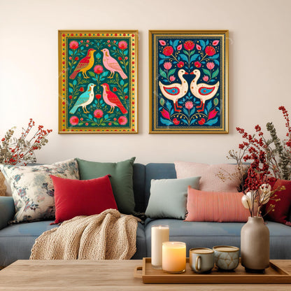 Scandinavian Goose Prink – Boho Scandy Wall Decor Nordic Wall Art Woodland Creature Nursery Print Navy Gooses Wall Decor Modern Folk