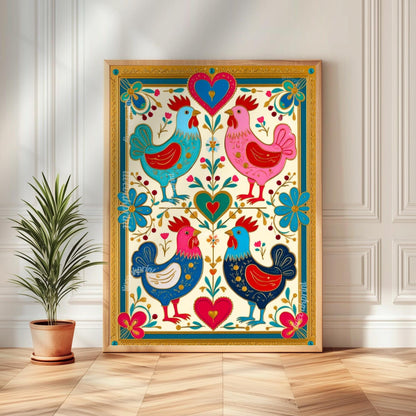 Scandi Boho Wall Art Set - Set of 3 Scandinavian Art Prints Nordic Wall Art Set of Three Hygge Bedroom Decor, Nordic Folk Heart, Rabbit Art