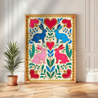 Scandi Boho Wall Art Set - Set of 3 Scandinavian Art Prints Nordic Wall Art Set of Three Hygge Bedroom Decor, Nordic Folk Heart, Rabbit Art